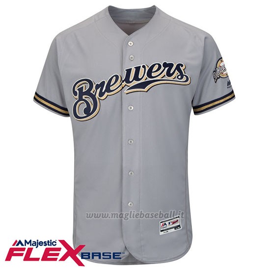 Maglia Baseball Uomo Milwaukee Brewers Blank Grigio Flex Base Autentico Collezione